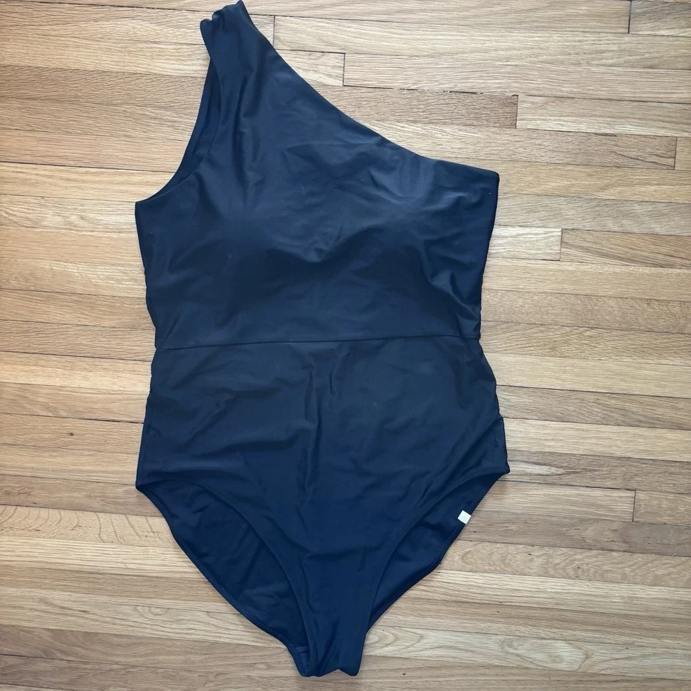 Summersalt Ruched Sidestroke One Piece Swimsuit Womens 16 Black Minimizing Chic